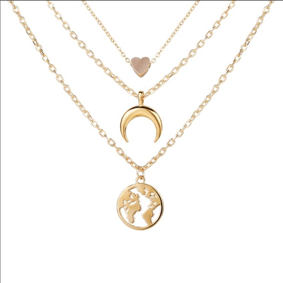 Jewelry - ‼️CLOSET CLOSING‼️ONLY ONE LEFT! Multi-layer Map, Moon, Heart Necklace